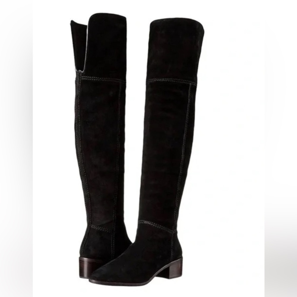 Coach Black Over-the-Knee Suede Boots with Low Block Heel